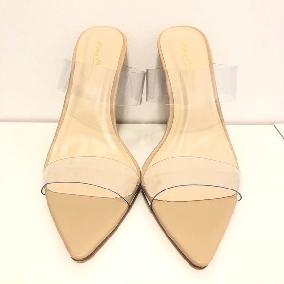 AKIRA Shoes - Nude Clear Strap Slip On Heels